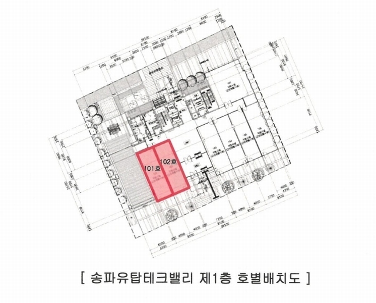 2025타경277 서울특별시 송파구 법원로6길 7, 송파유탑테크밸리 1층 102호 근린상가 경매 이미지