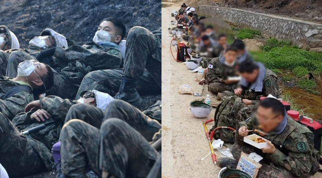 '강원 산불'에 투입된 장병 사진 공개...열악한 환경에 비판의 목소리 커져