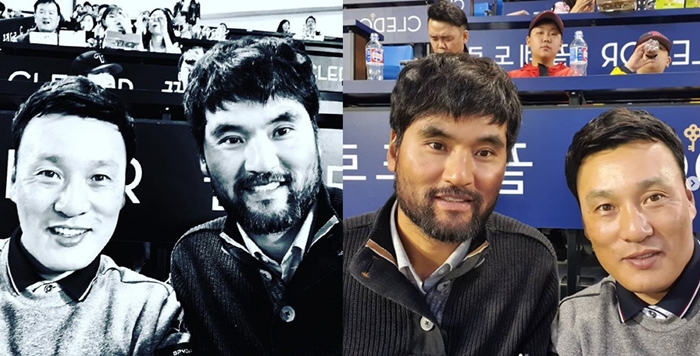 함께 경기 관람한 한국 야구 레전드, 극과 극 인증글에 누리꾼들 '폭소'