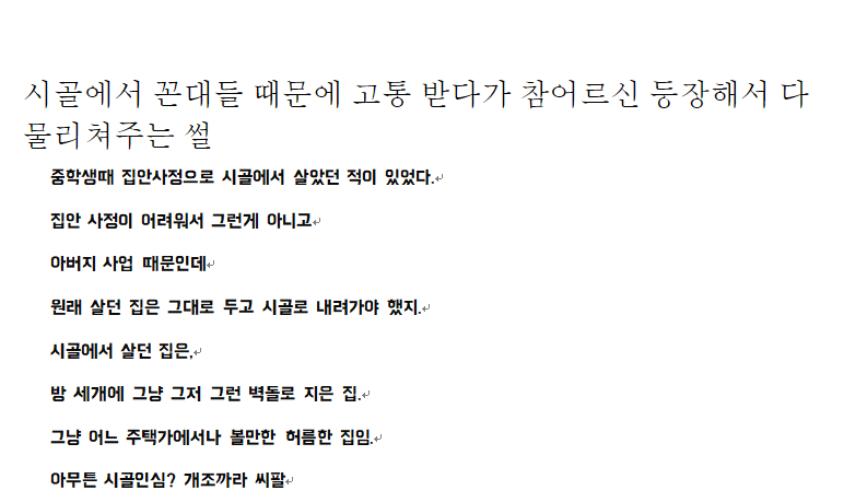 시골에서 꼰대들 때문에 고통 받다가 참어르신 등장해서 다 물리쳐주는 썰